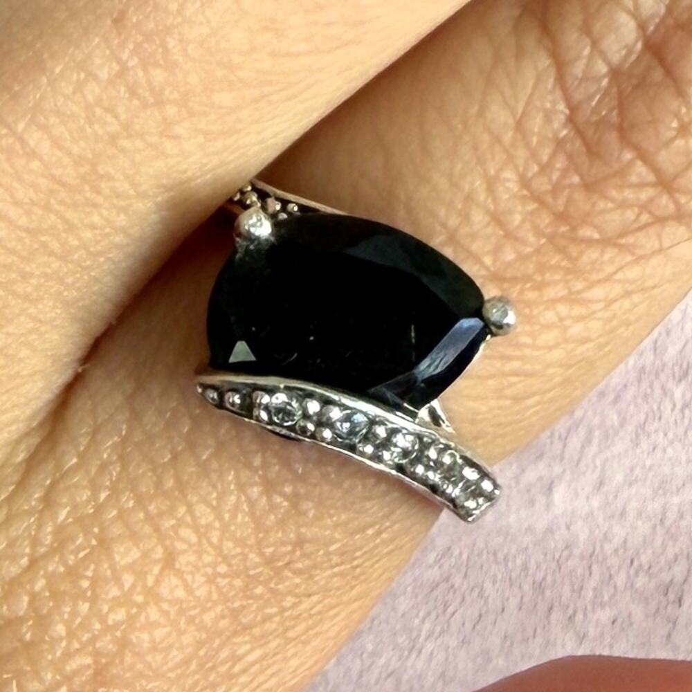 sterling silver sapphire & cz crossover ring size 6.5